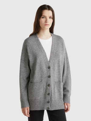 Benetton, Oversized Fit Cardigan In Wool Blend, size L, Gray, Women United Colors of Benetton