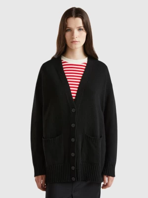 Benetton, Oversized Fit Cardigan In Wool Blend, size M, Black, Women United Colors of Benetton