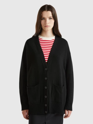 Benetton, Oversized Fit Cardigan In Wool Blend, size S, Black, Women United Colors of Benetton