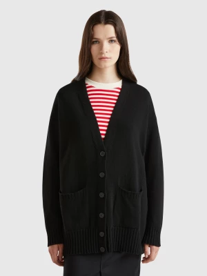 Benetton, Oversized Fit Cardigan In Wool Blend, size S, Black, Women United Colors of Benetton