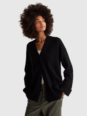 Benetton, Oversized Fit Cardigan In Wool Blend, Size: S, Black, Women United Colors of Benetton