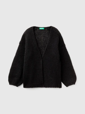 Benetton, Oversized Fit Cardigan In Wool Blend, size XL, Black, Kids United Colors of Benetton