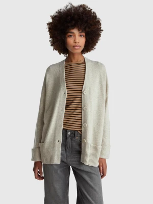 Benetton, Oversized Fit Cardigan In Wool Blend, Size: XXS, Beige, Women United Colors of Benetton