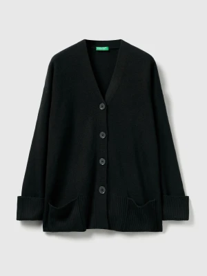 Benetton, Oversized Fit Cardigan In Wool Blend, Size: XXS, Black, Women United Colors of Benetton