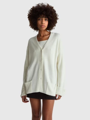 Benetton, Oversized Fit Cardigan In Wool Blend, Size: XXS, Creamy White, Women United Colors of Benetton