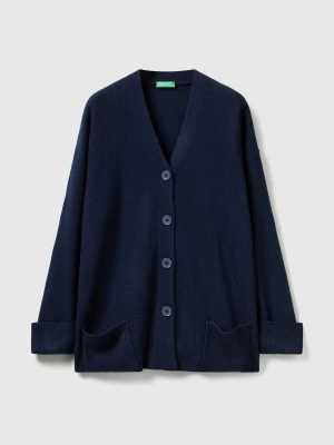 Benetton, Oversized Fit Cardigan In Wool Blend, Size: XXS, Dark Blue, Women United Colors of Benetton