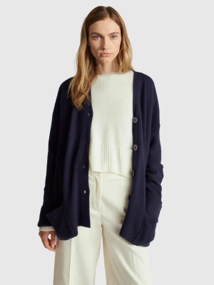 Benetton, Oversized Fit Cardigan In Wool Blend, Size: XS, Dark Blue, Women United Colors of Benetton