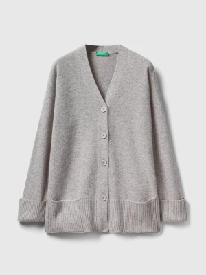Benetton, Oversized Fit Cardigan In Wool Blend, Size: XXS, Gray, Women United Colors of Benetton