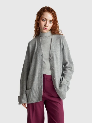 Benetton, Oversized Fit Cardigan In Wool Blend, Size: XXS, Gray, Women United Colors of Benetton