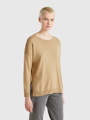 Benetton, Oversized Fit Cotton Sweater, size XXS, Beige, Women United Colors of Benetton