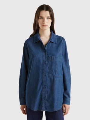 Benetton, Oversized Fit Shirt In Chambray, size M, Blue, Women United Colors of Benetton