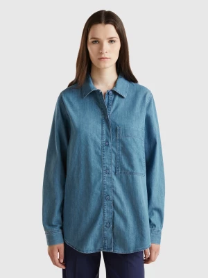 Benetton, Oversized Fit Shirt In Chambray, size S, Light Blue, Women United Colors of Benetton