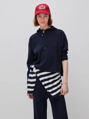 Benetton, Oversized Fit Sweater With Hood, Size: XS, Dark Blue, Women United Colors of Benetton