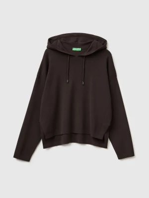 Benetton, Oversized Fit Sweater With Hood, Size: XS, Dark Brown, Women United Colors of Benetton