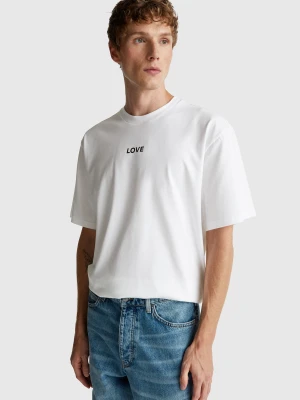 Benetton, Oversized Fit T-shirt With Print, Size: XL, White, Men United Colors of Benetton