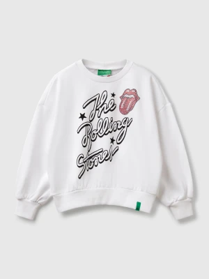 Benetton, Oversized Fit "the Rolling Stones" Sweatshirt With Rhinestone, size XL, White, Kids United Colors of Benetton