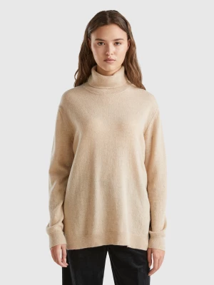 Benetton, Oversized Fit Turtleneck In Pure Cashmere, size M, Beige, Women United Colors of Benetton