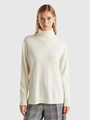 Benetton, Oversized Fit Turtleneck In Pure Cashmere, size XS, Creamy White, Women United Colors of Benetton