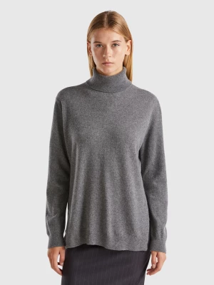 Benetton, Oversized Fit Turtleneck In Pure Cashmere, size XS, Dark Gray, Women United Colors of Benetton