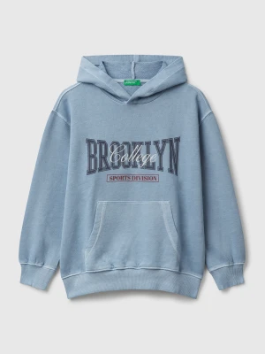 Benetton, Oversized Hoodie With Print, Size: S, Sky Blue, Kids United Colors of Benetton