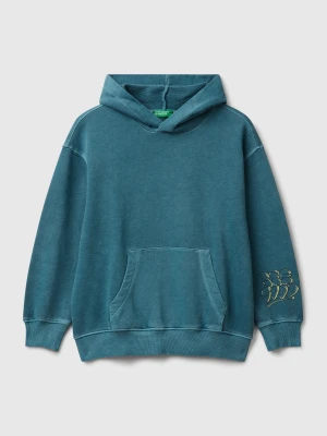 Benetton, Oversized Hoodie With Print, Size: S, Teal, Kids United Colors of Benetton