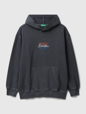 Benetton, Oversized Hoodie With Print, size XL, Black, Kids United Colors of Benetton