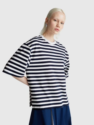 Benetton, Oversized Striped T-shirt, Size: XXS, Dark Blue, Women United Colors of Benetton