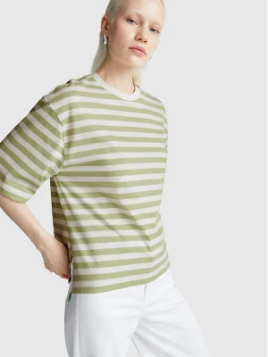 Benetton, Oversized Striped T-shirt, Size: XXS, Light Green, Women United Colors of Benetton
