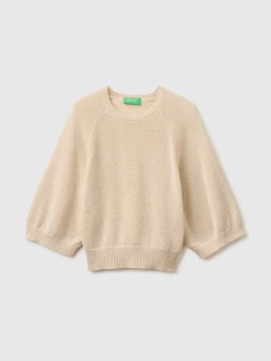 Benetton, Oversized Sweater In Linen Blend, Size: XS-S, Beige, Women United Colors of Benetton