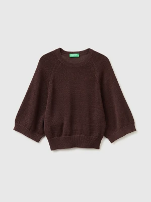 Benetton, Oversized Sweater In Linen Blend, Size: XS-S, Brown, Women United Colors of Benetton