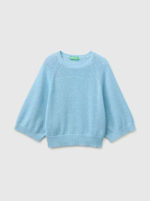 Benetton, Oversized Sweater In Linen Blend, Size: XS-S, Light Blue, Women United Colors of Benetton