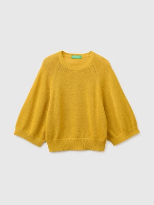 Benetton, Oversized Sweater In Linen Blend, Size: XS-S, Mustard, Women United Colors of Benetton