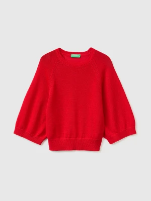 Benetton, Oversized Sweater In Linen Blend, Size: XS-S, Red, Women United Colors of Benetton