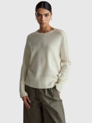 Benetton, Oversized Sweater In Pure Cashmere, Size: XS, Creamy White, Women United Colors of Benetton