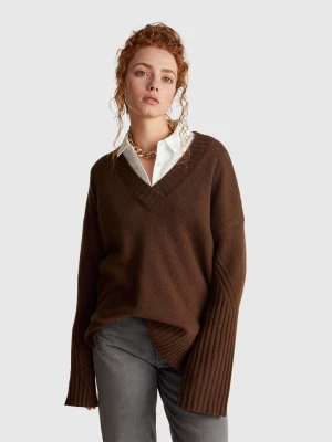 Benetton, Oversized Sweater In Wool Blend, Size: S, Brown, Women United Colors of Benetton