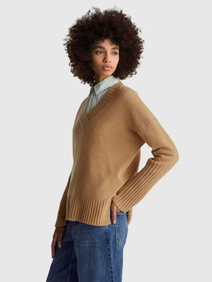 Benetton, Oversized Sweater In Wool Blend, Size: XS, Camel, Women United Colors of Benetton