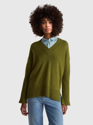 Benetton, Oversized Sweater In Wool Blend, Size: XS, Military Green, Women United Colors of Benetton