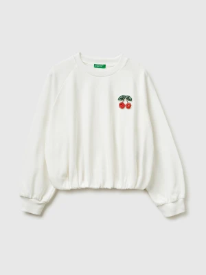 Benetton, Oversized Sweatshirt With Jewel Patch, Size: XL, Creamy White, Kids United Colors of Benetton