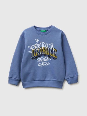 Benetton, Oversized Sweatshirt With Print, Size: 116, Air Force Blue, Kids United Colors of Benetton