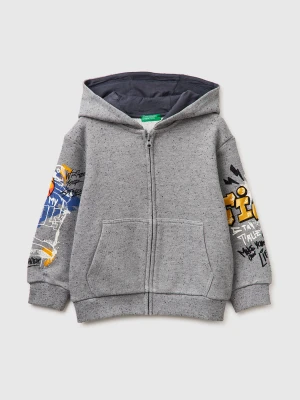 Benetton, Oversized Sweatshirt With Zip And Prints, Size: 116, Light Gray, Kids United Colors of Benetton