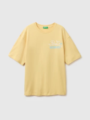 Benetton, Oversized T-shirt With Print, Size: S, Yellow, Women United Colors of Benetton
