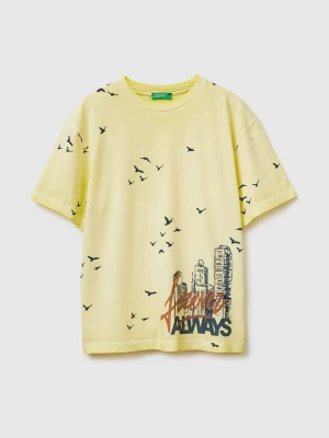 Benetton, Oversized T-shirt With Print, Size: XL, Yellow, Kids United Colors of Benetton