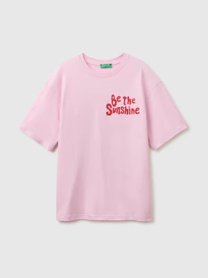 Benetton, Oversized T-shirt With Print, Size: XS, Pink, Women United Colors of Benetton