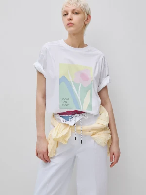 Benetton, Oversized T-shirt With Print, Size: XS, White, Women United Colors of Benetton