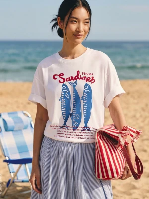 Benetton, Oversized T-shirt With Print, Size: S, White, Women United Colors of Benetton