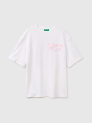 Benetton, Oversized T-shirt With Print, Size: XS, White, Women United Colors of Benetton