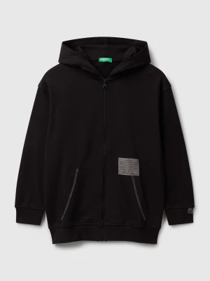 Benetton, Oversized Zip-up Sweatshirt, Size: XL, Black, Kids United Colors of Benetton
