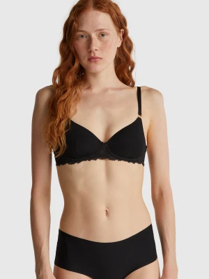 Benetton, Padded Bra With Lace, Size: 1°, Black, Women United Colors of Benetton
