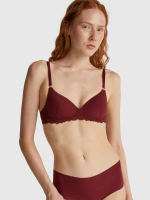 Benetton, Padded Bra With Lace, Size: 1°, Burgundy, Women United Colors of Benetton