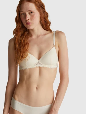 Benetton, Padded Bra With Lace, Size: 1°, Creamy White, Women United Colors of Benetton